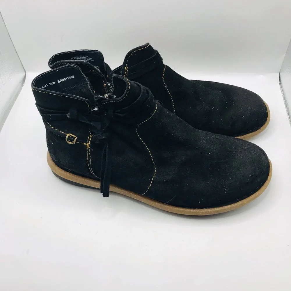 Born Black Suede Ankle Boots with Tan Sole - Picture 9 of 12
